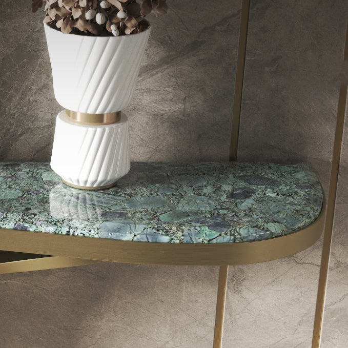 Glam Green Console Table Half Moon Console Sofa Table for Hall