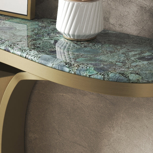 Glam Green Console Table Half Moon Console Sofa Table for Hall