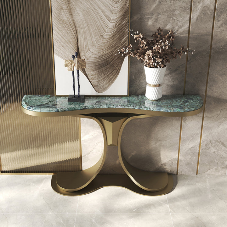 Glam Green Console Table Half Moon Console Sofa Table for Hall