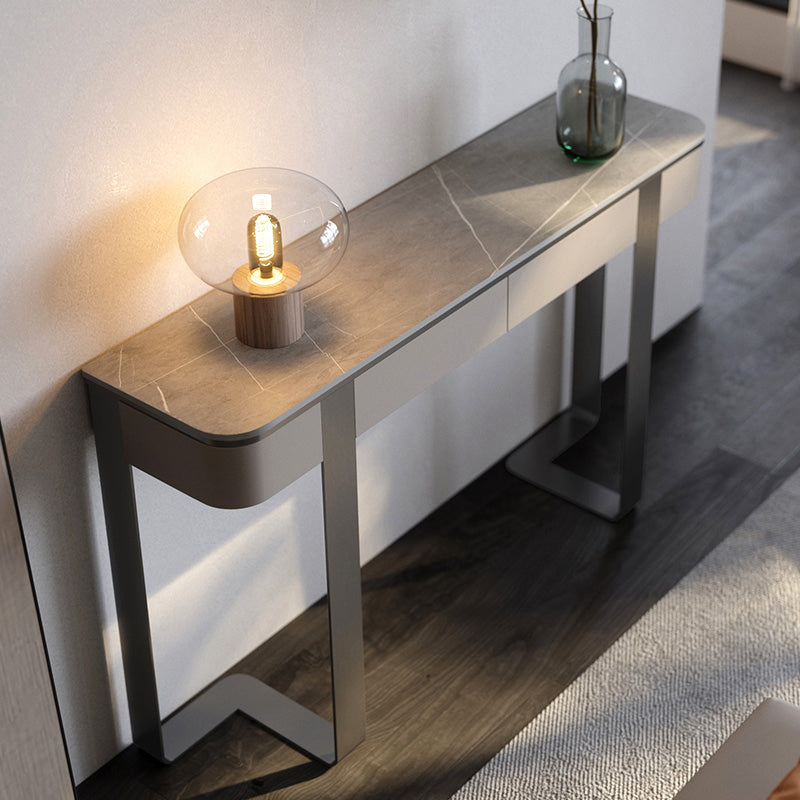 Stone Half Moon Console Table Modern 13.78" W Accent Table for Hall