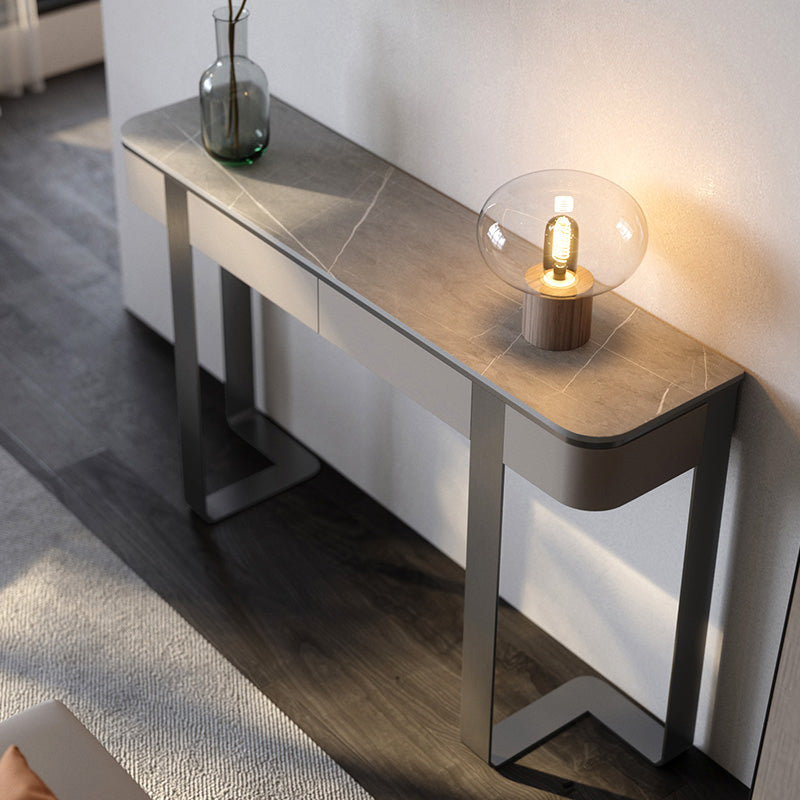 Stone Half Moon Console Table Modern 13.78" W Accent Table for Hall