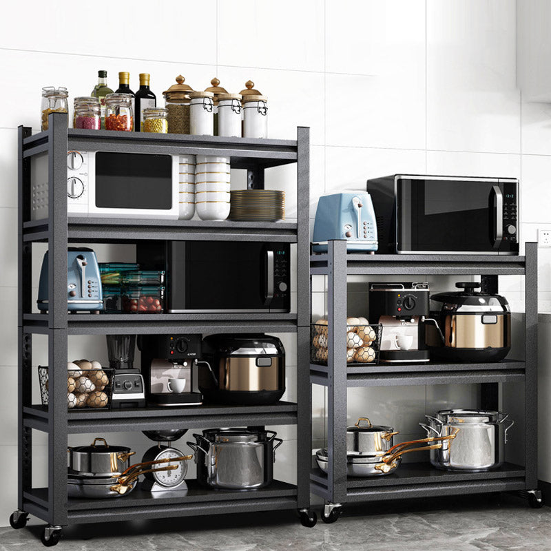 Rolling Open Shelves Kitchen Trolley Metal Prep Table in Black