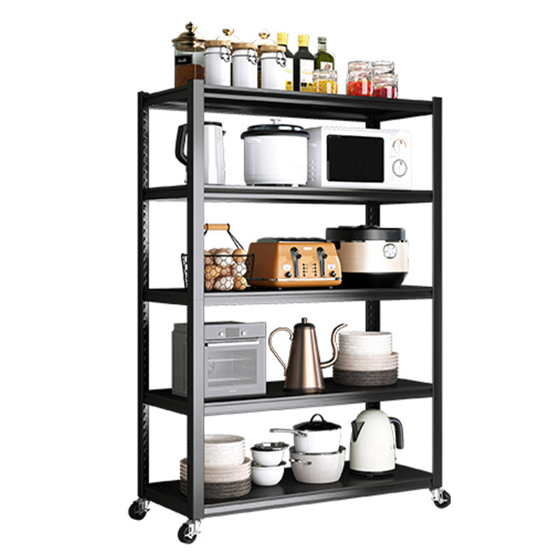 Rolling Open Shelves Kitchen Trolley Metal Prep Table in Black