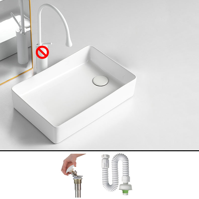 Modern Bathroom Sink Porcelain Solid Color Rectangular Vessel Bathroom Sink