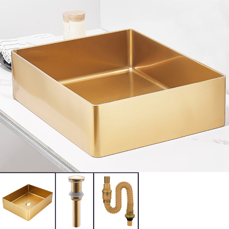 Contemporary Bathroom Sink Metal Rectangular Trough Sink with Pop-Up Drain