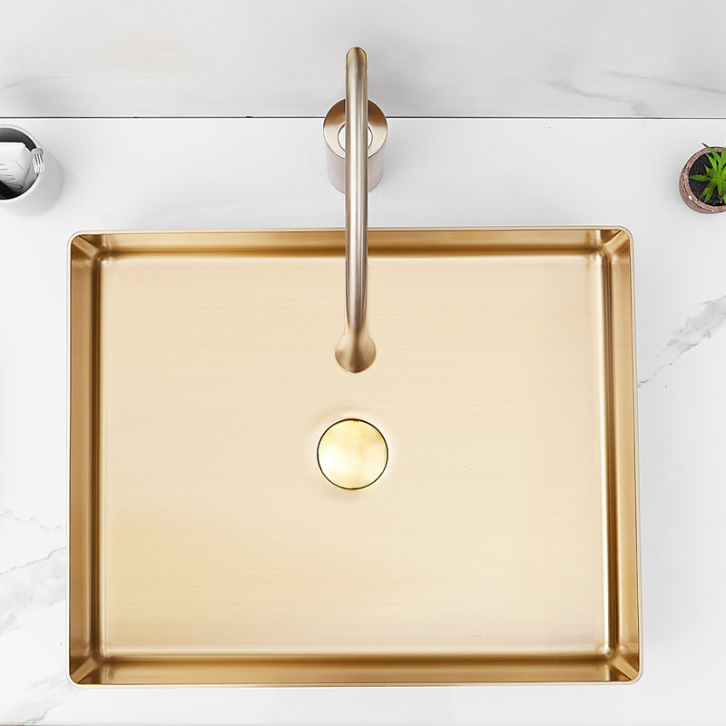 Contemporary Bathroom Sink Metal Rectangular Trough Sink with Pop-Up Drain