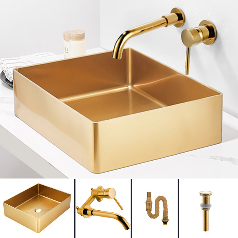 Contemporary Bathroom Sink Metal Rectangular Trough Sink with Pop-Up Drain