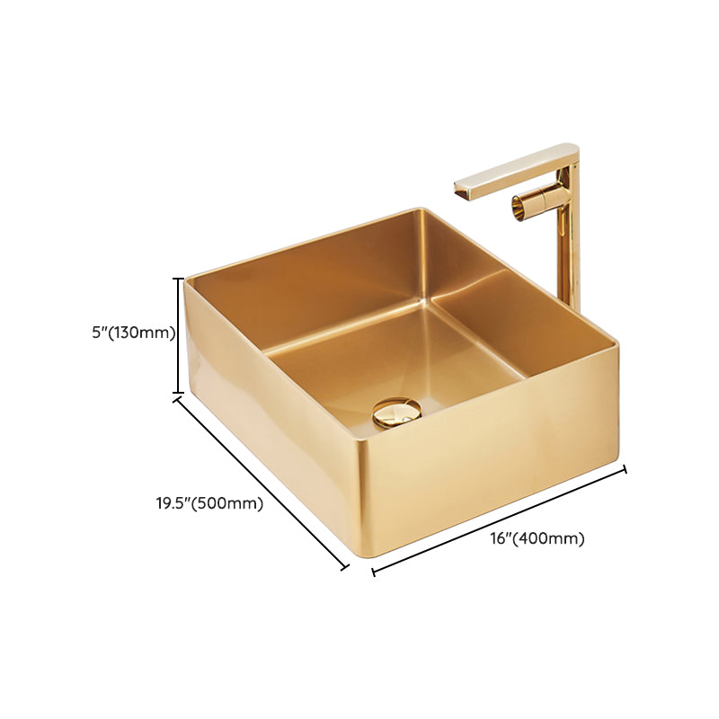 Contemporary Bathroom Sink Metal Rectangular Trough Sink with Pop-Up Drain