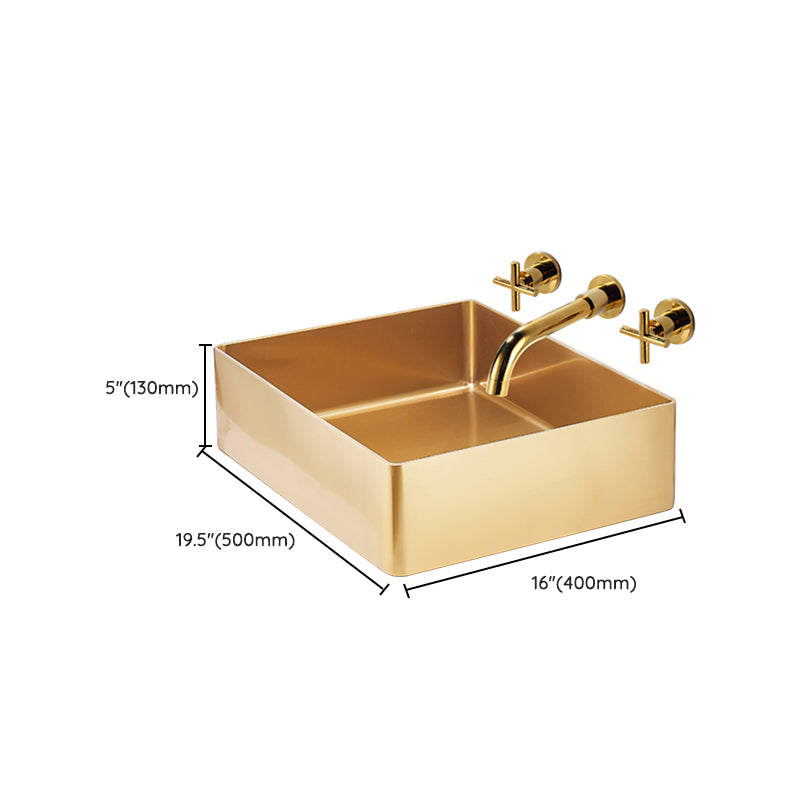 Contemporary Bathroom Sink Metal Rectangular Trough Sink with Pop-Up Drain