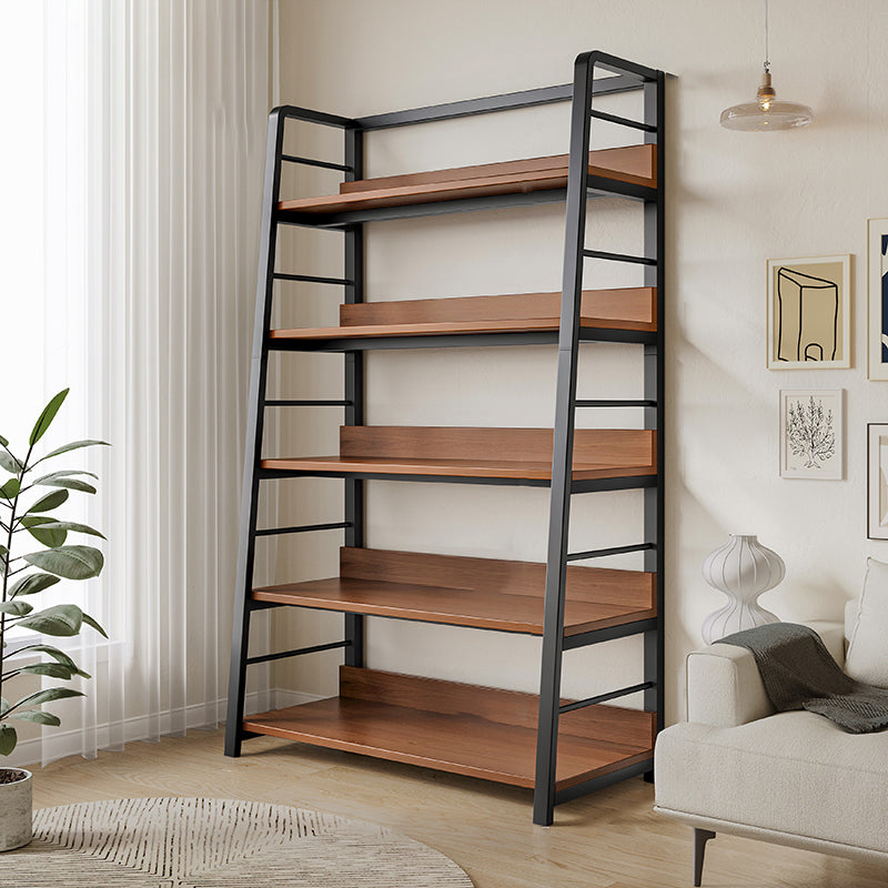 Ladder Open Back Bookshelf Modern Style Engineered Wood Bookcase with Shelves