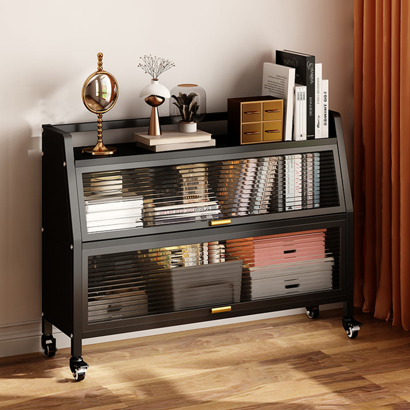 Metal Standard Bookshelf Contemporary Closed Back Bookcase with Cabinets