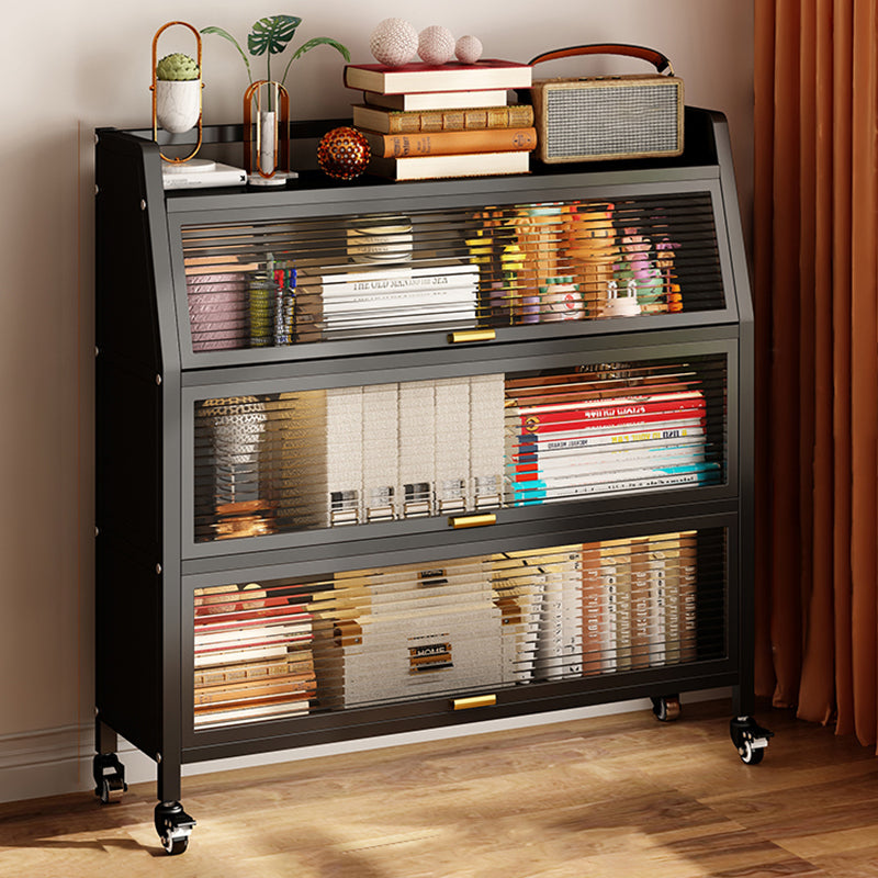 Metal Standard Bookshelf Contemporary Closed Back Bookcase with Cabinets
