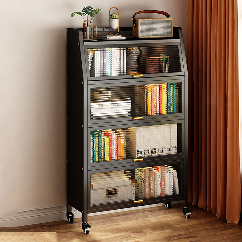 Metal Standard Bookshelf Contemporary Closed Back Bookcase with Cabinets