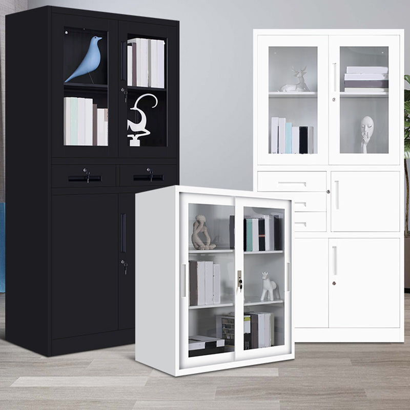 Contemporary File Cabinet Steel Frame Key Lock White Lateral File Cabinet for Office
