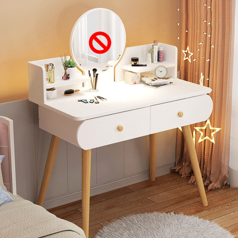 Contemporary White Vanity Dressing Table with Mirror in Solid Wood