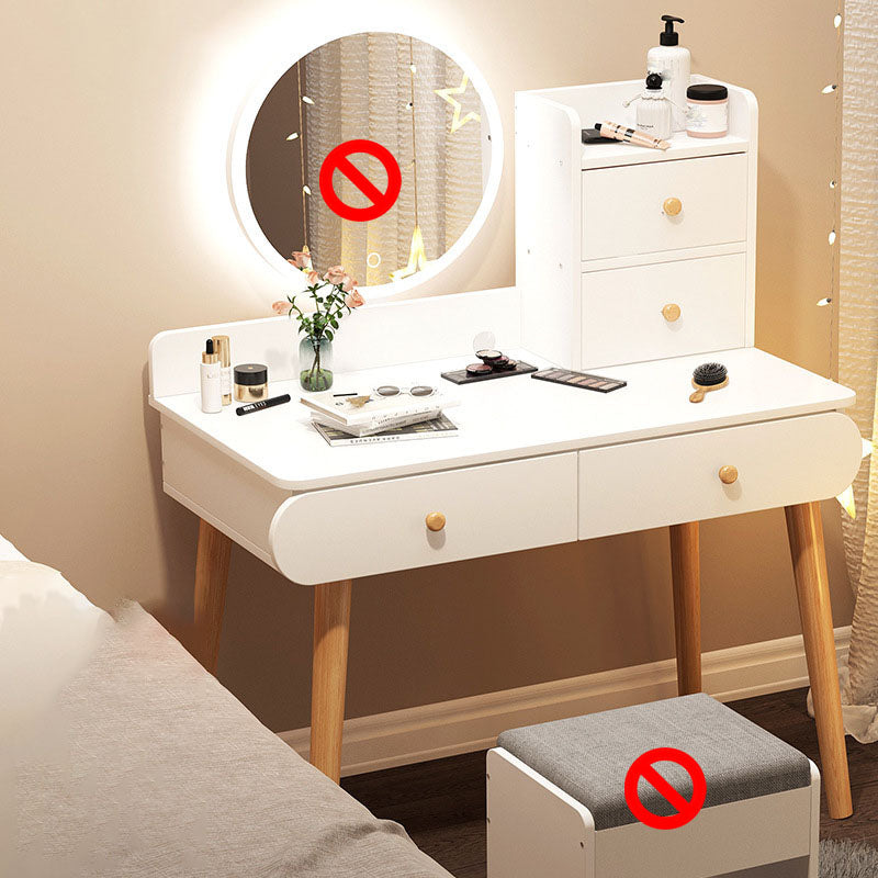 Contemporary White Vanity Dressing Table with Mirror in Solid Wood