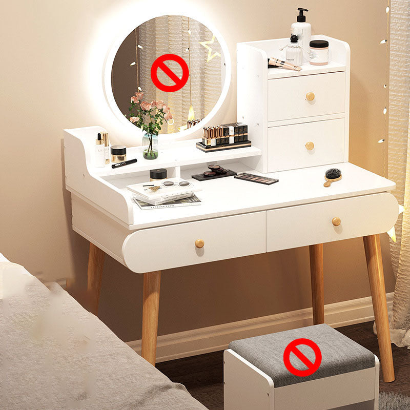 Contemporary White Vanity Dressing Table with Mirror in Solid Wood
