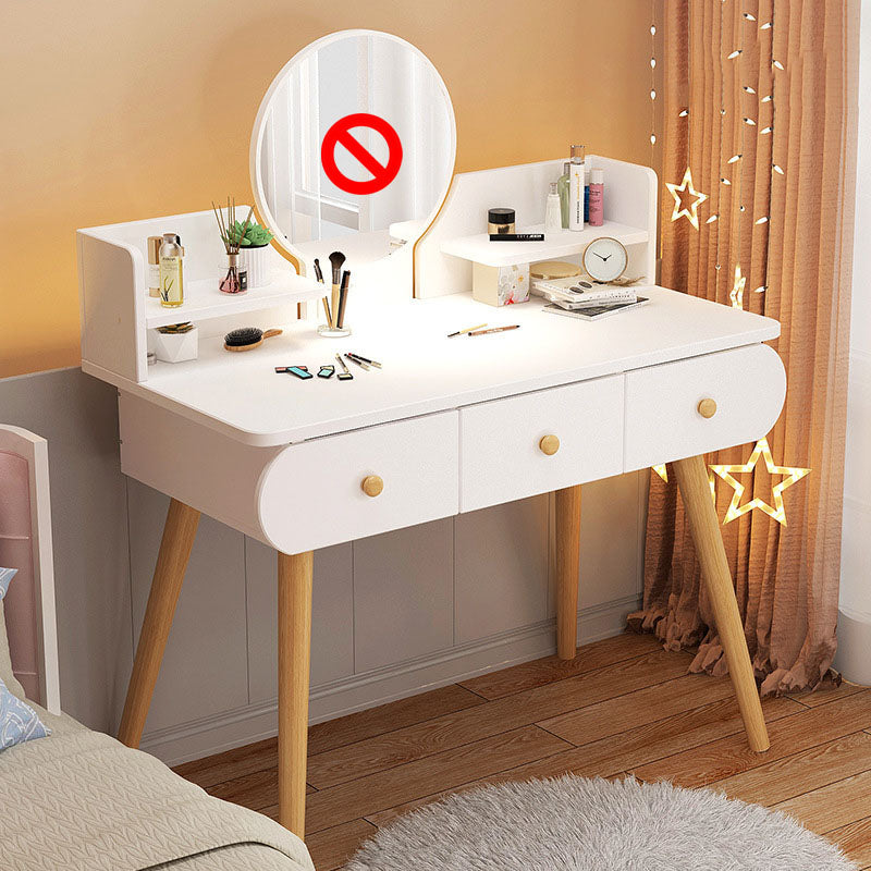 Contemporary White Vanity Dressing Table with Mirror in Solid Wood