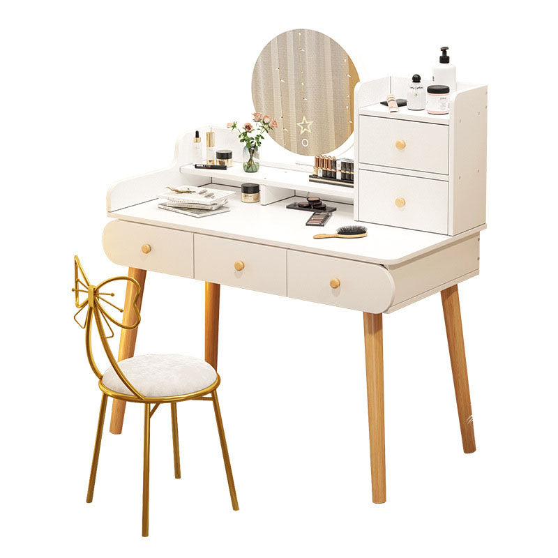 Contemporary White Vanity Dressing Table with Mirror in Solid Wood