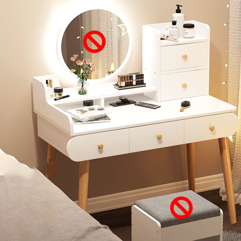 Contemporary White Vanity Dressing Table with Mirror in Solid Wood
