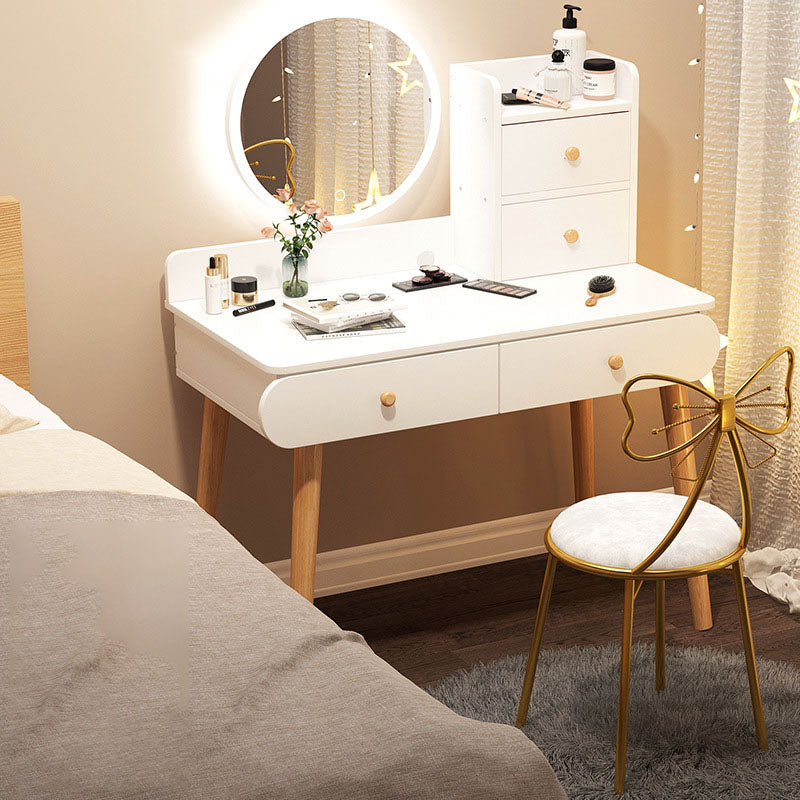 Contemporary White Vanity Dressing Table with Mirror in Solid Wood