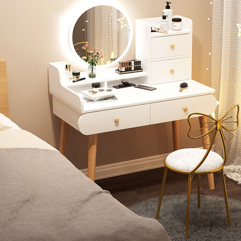 Contemporary White Vanity Dressing Table with Mirror in Solid Wood