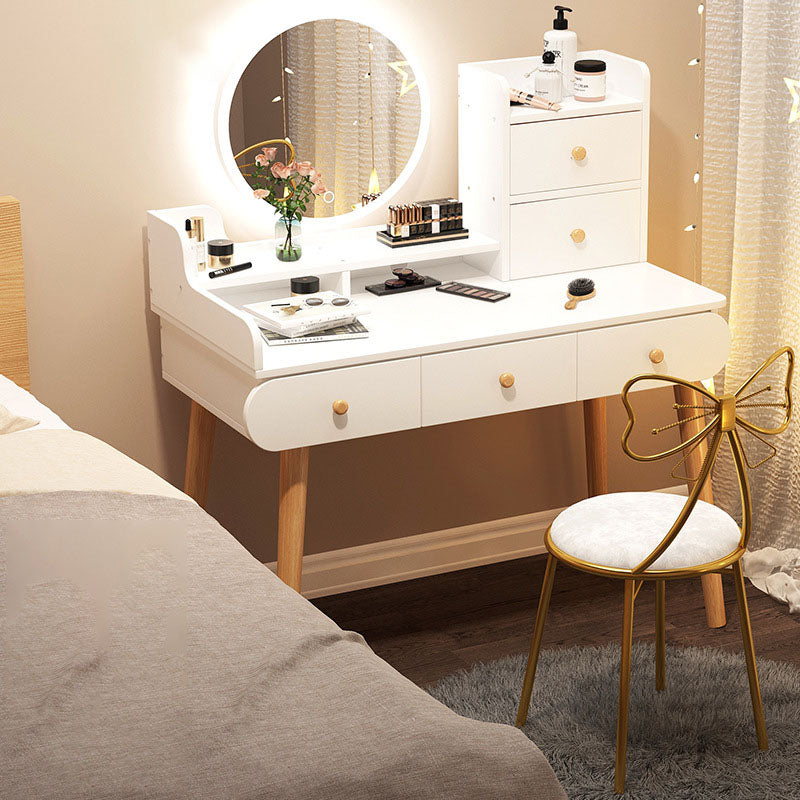 Contemporary White Vanity Dressing Table with Mirror in Solid Wood