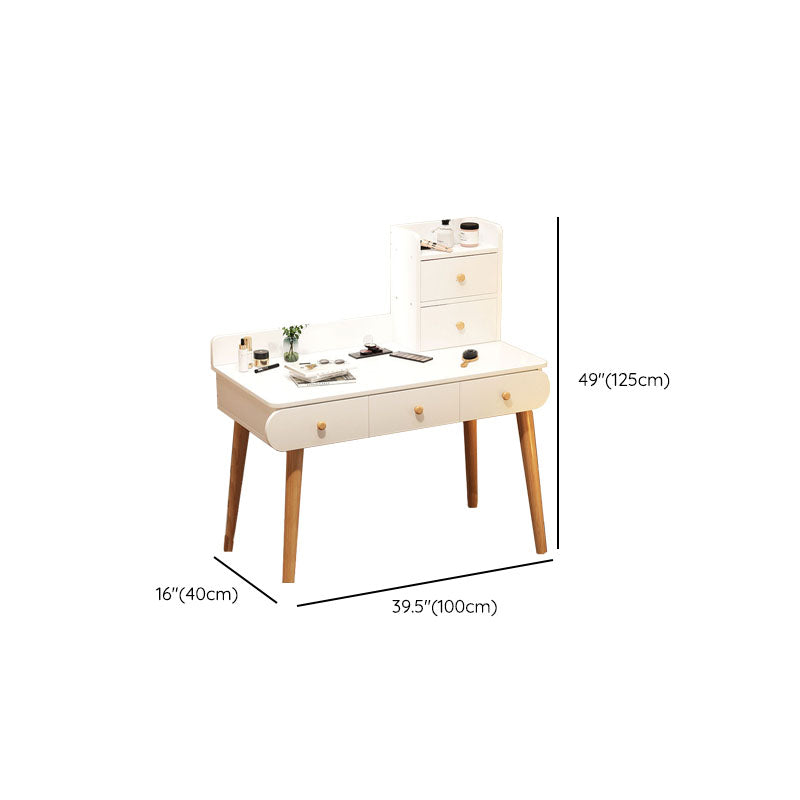 Contemporary White Vanity Dressing Table with Mirror in Solid Wood