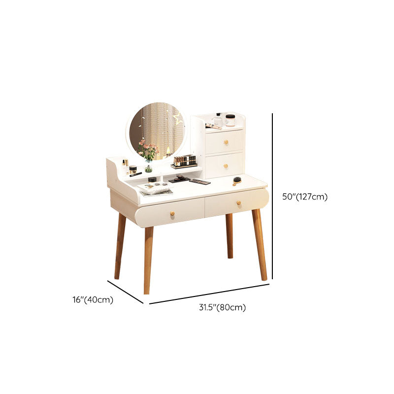 Contemporary White Vanity Dressing Table with Mirror in Solid Wood