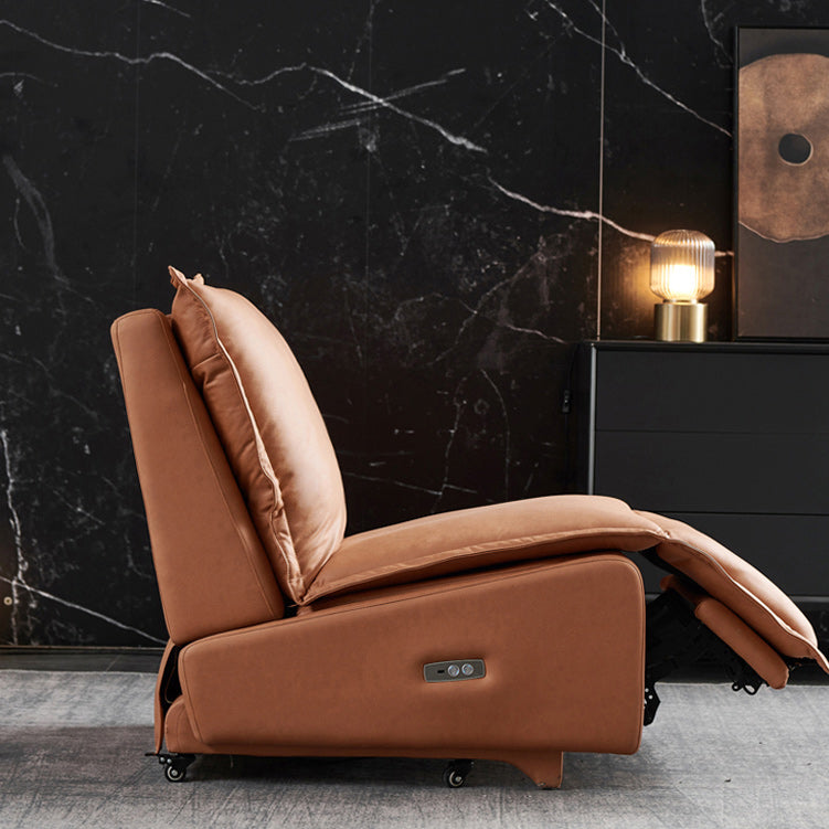 Contemporary Faux Leather Orange Solid Color Removable Cushions Recliner