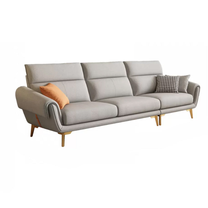 Mid Century Sofa and Chaise in Gray Flared Arm Sewn Pillow Back Sofa