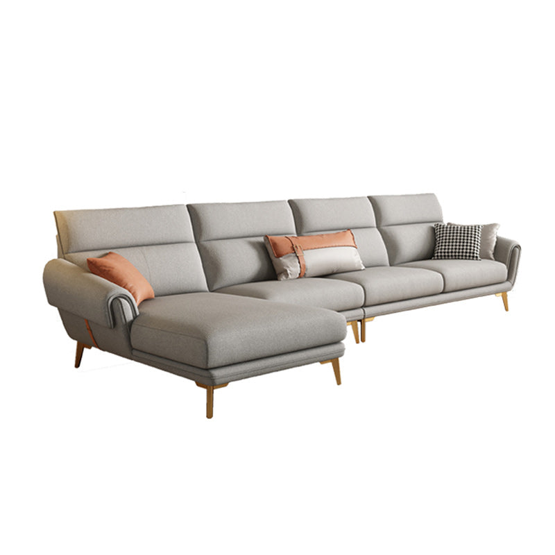 Mid Century Sofa and Chaise in Gray Flared Arm Sewn Pillow Back Sofa