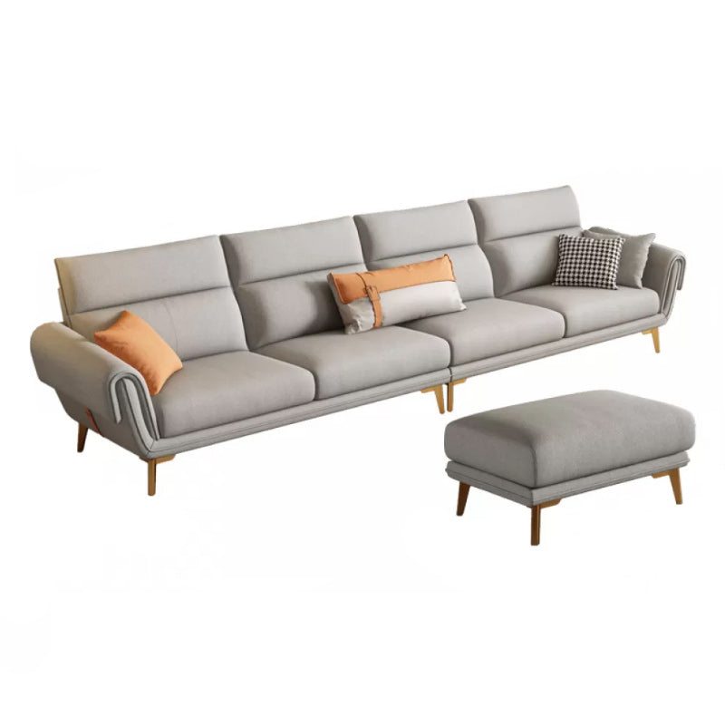 Mid Century Sofa and Chaise in Gray Flared Arm Sewn Pillow Back Sofa