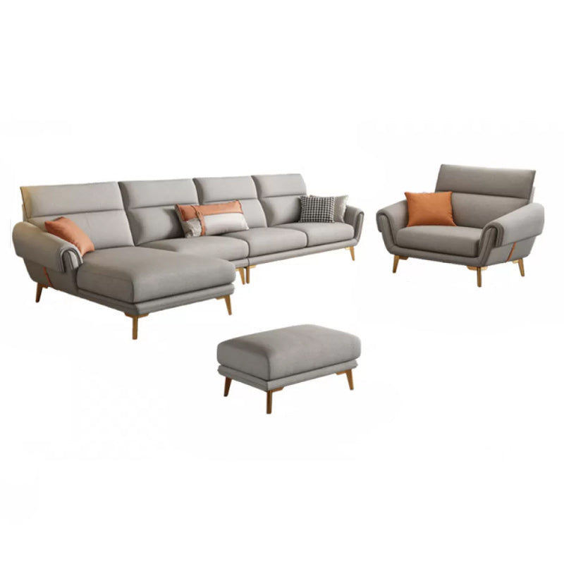 Mid Century Sofa and Chaise in Gray Flared Arm Sewn Pillow Back Sofa