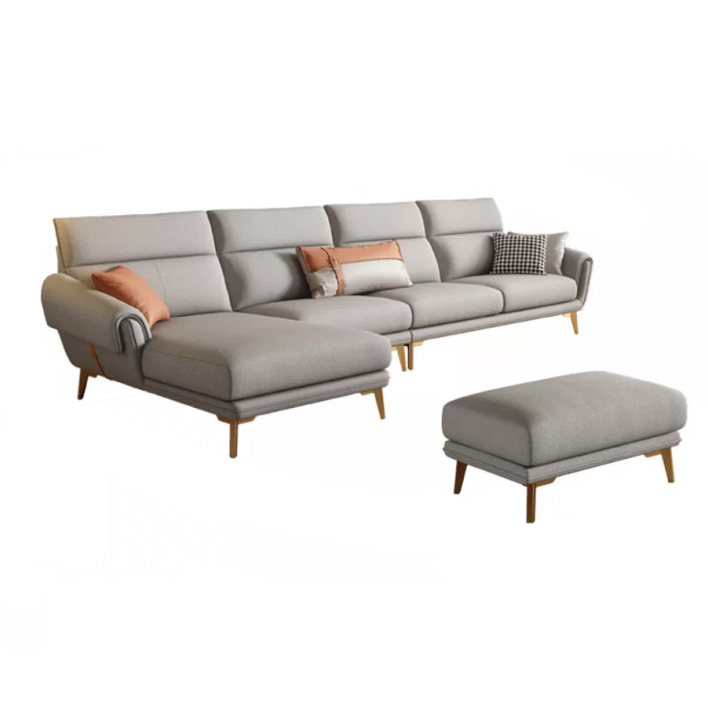 Mid Century Sofa and Chaise in Gray Flared Arm Sewn Pillow Back Sofa