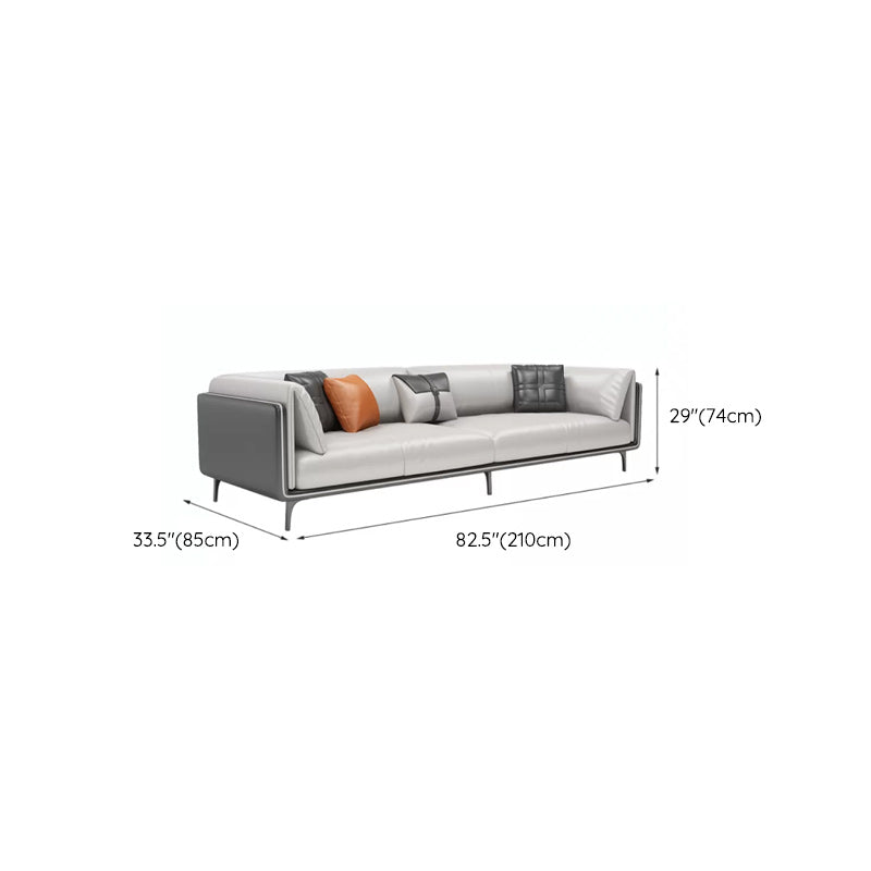 Minimalist Pillow Top Arm Sofa Gray Leather Loose Back Cushions Sofa