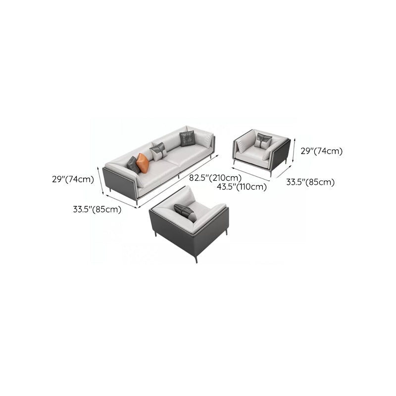 Minimalist Pillow Top Arm Sofa Gray Leather Loose Back Cushions Sofa
