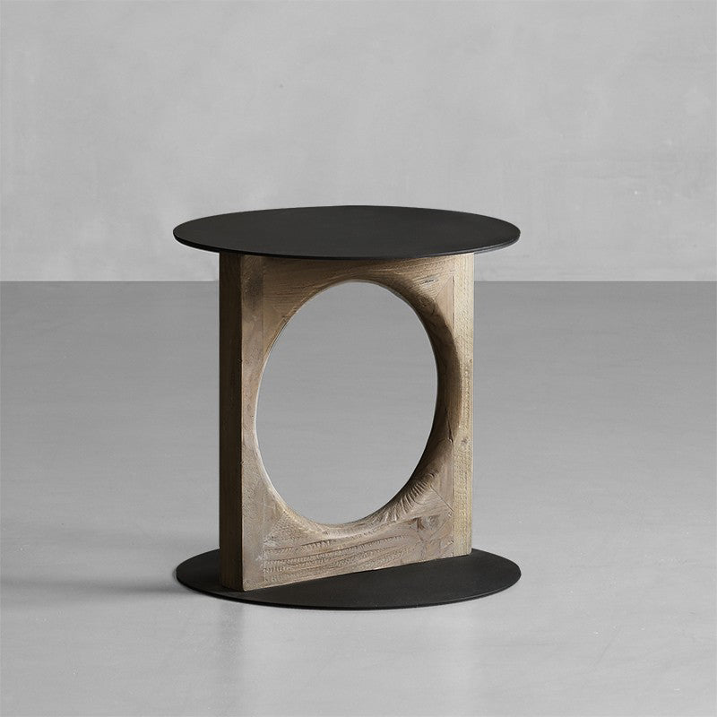 Solid Wood Rustic End Table Living Room Round Side End Table