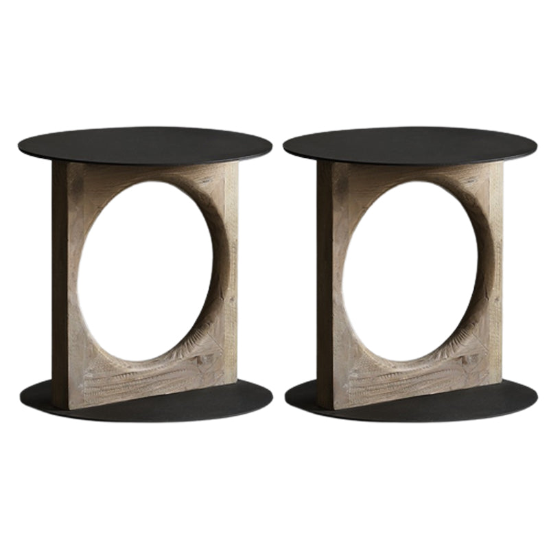 Solid Wood Rustic End Table Living Room Round Side End Table