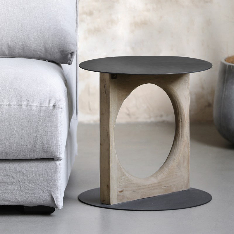 Solid Wood Rustic End Table Living Room Round Side End Table