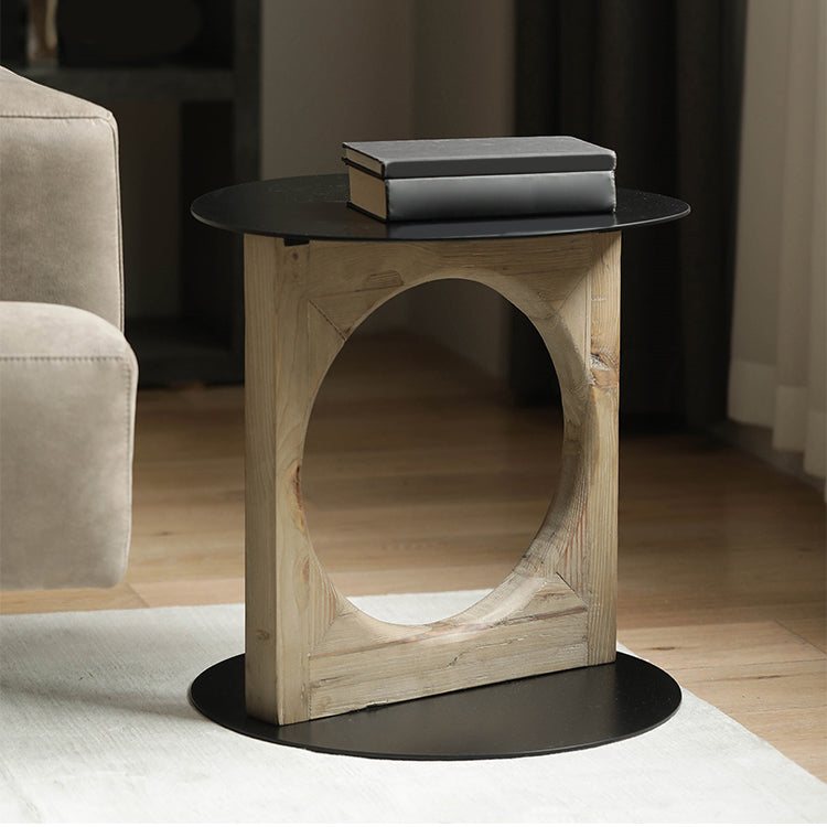 Solid Wood Rustic End Table Living Room Round Side End Table