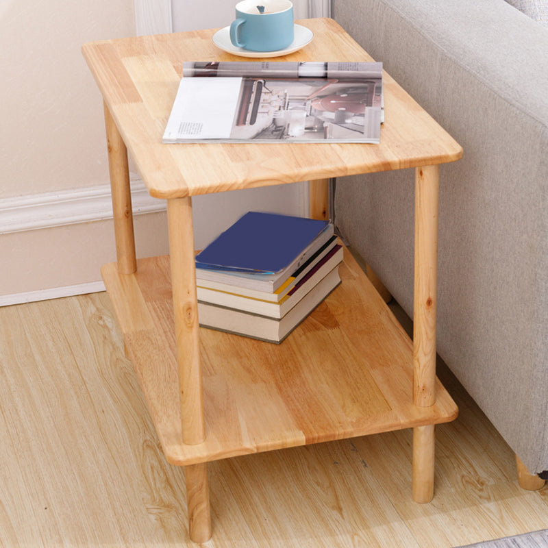 Rectangular Accent Side Table Solid Wood Living Room End Table with Storage