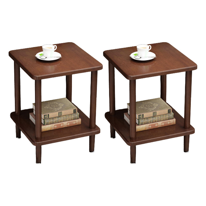 Rectangular Accent Side Table Solid Wood Living Room End Table with Storage