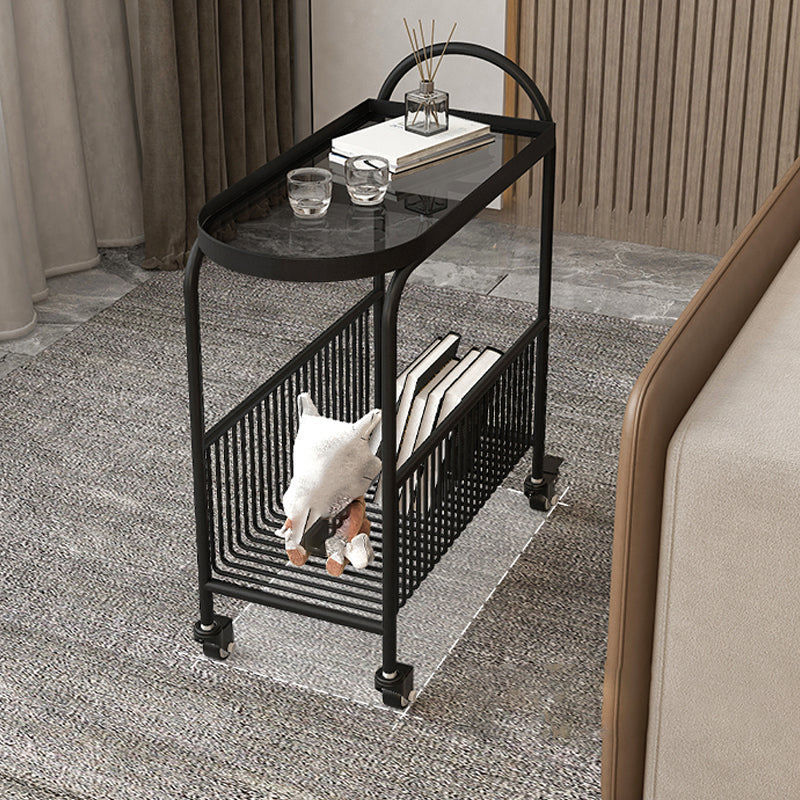 Metal and Glass Side Table Modern Bedroom End Table with Storage