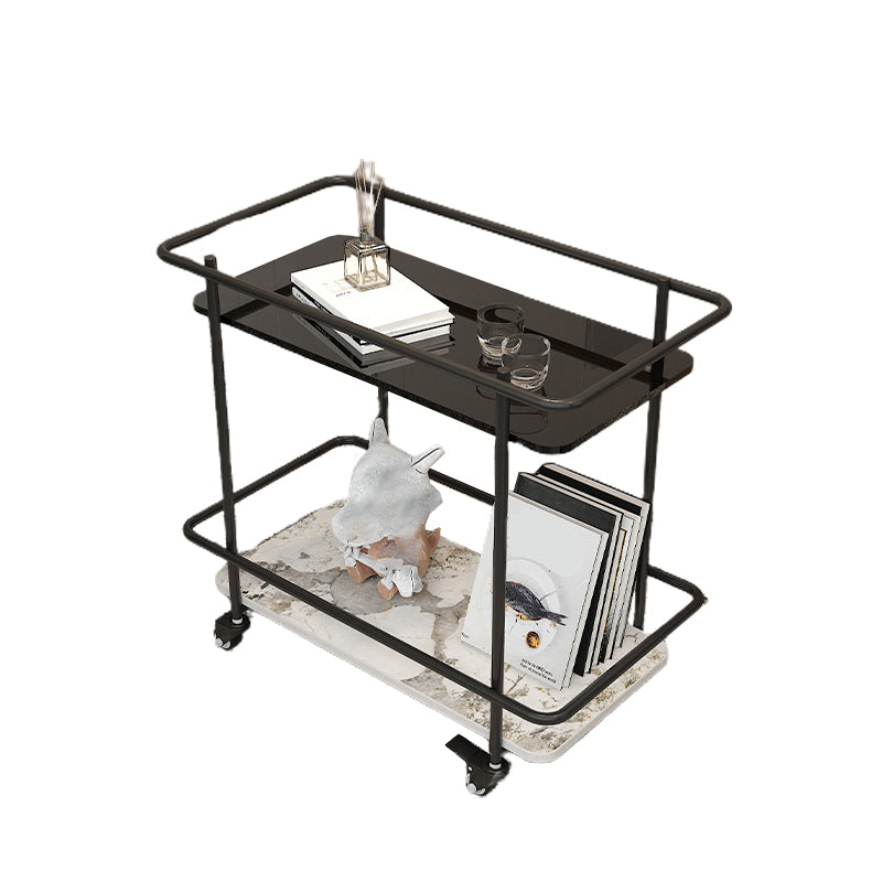 Metal and Glass Side Table Modern Bedroom End Table with Storage