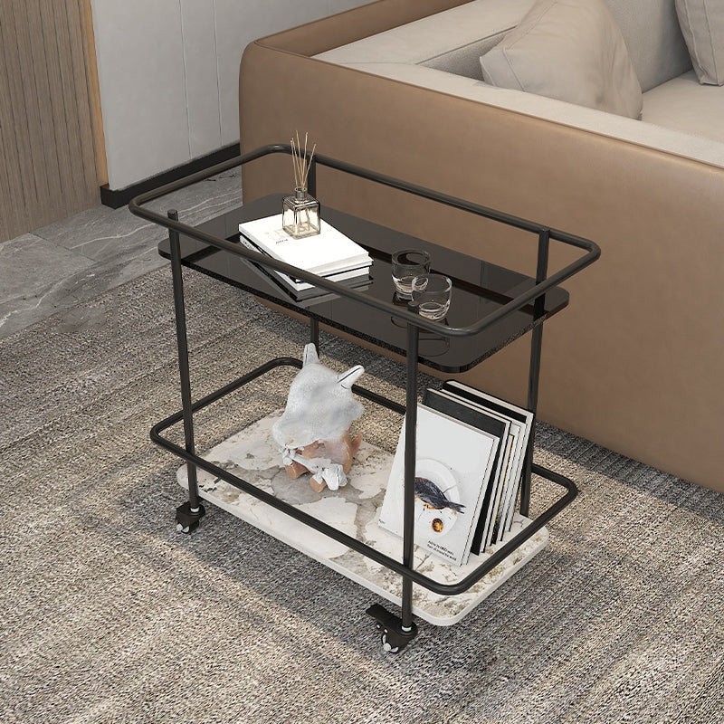 Metal and Glass Side Table Modern Bedroom End Table with Storage