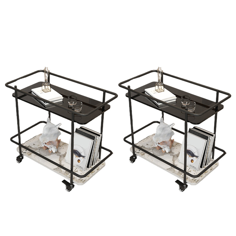 Metal and Glass Side Table Modern Bedroom End Table with Storage
