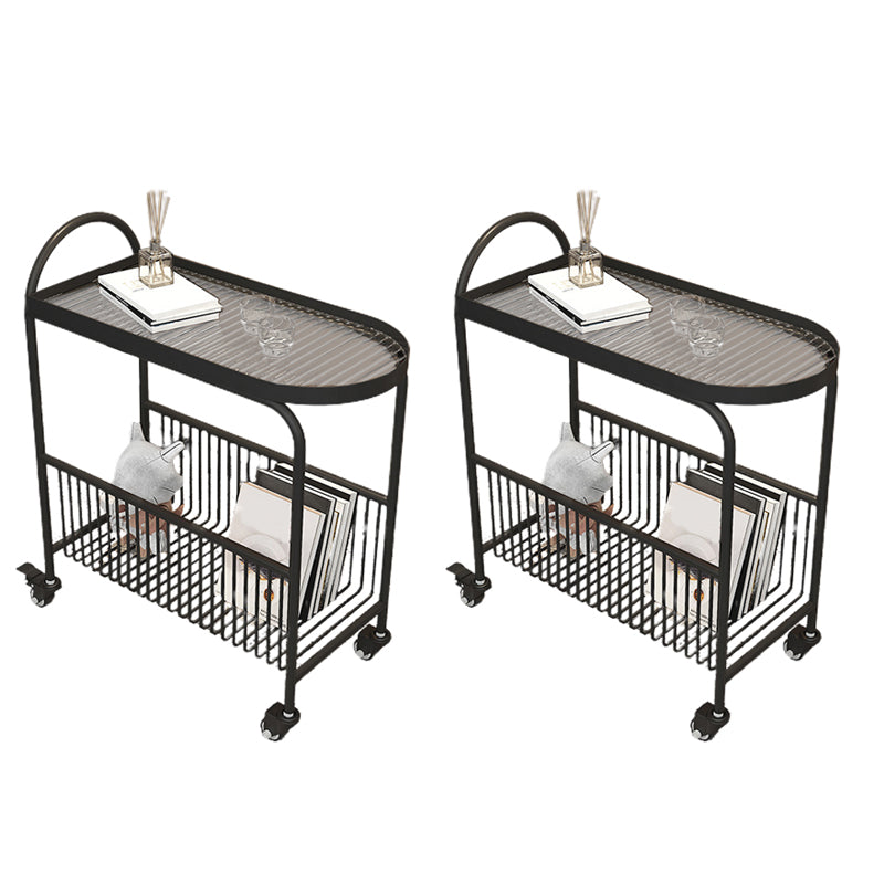 Metal and Glass Side Table Modern Bedroom End Table with Storage
