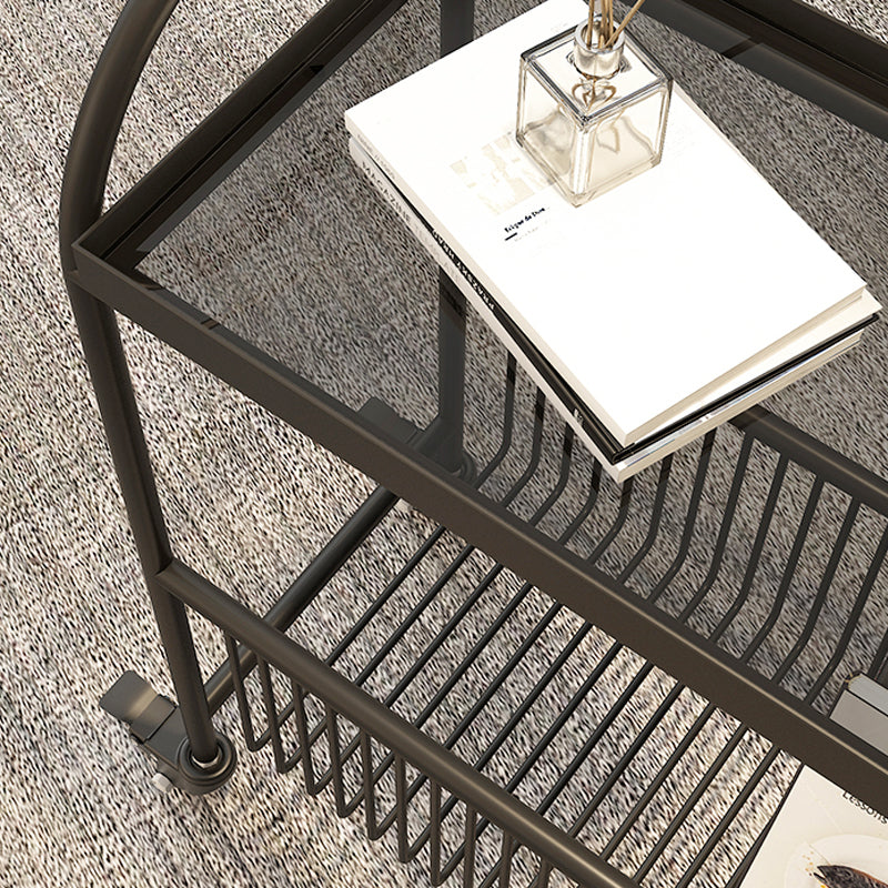Metal and Glass Side Table Modern Bedroom End Table with Storage
