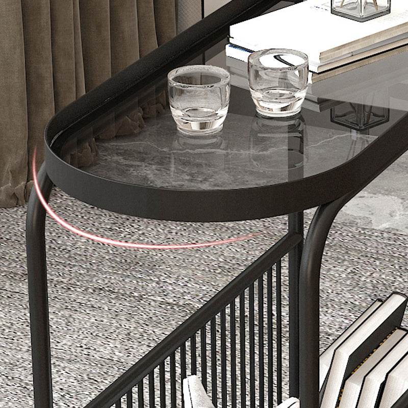 Metal and Glass Side Table Modern Bedroom End Table with Storage
